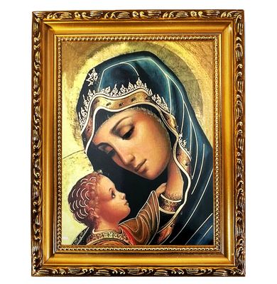 Madonna and Child Foil Icon in Wooden Gold Frame