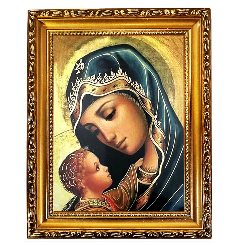 Madonna and Child Foil Icon in Wooden Gold Frame