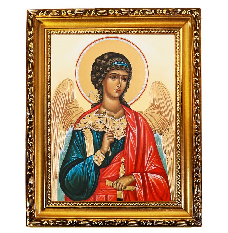 Guardian Angel Foil Icon in Wooden Gold Frame