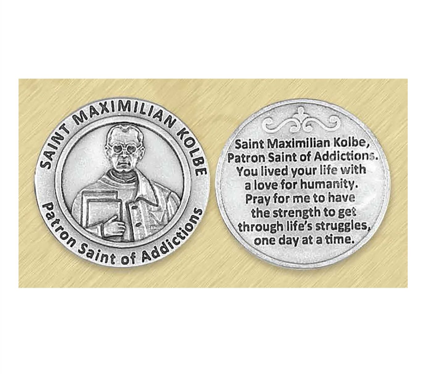 St Maximilian Kolbe pocket prayer token/coin