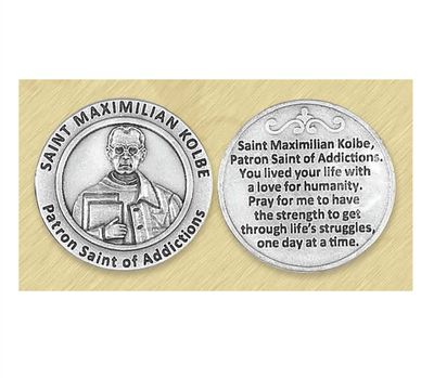 St Maximilian Kolbe pocket prayer token/coin