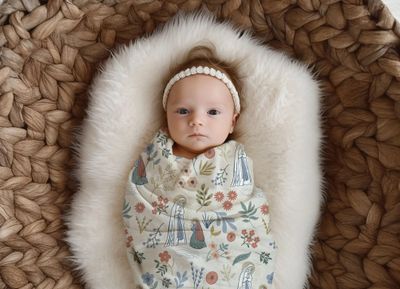 Our Lady of Lourdes &amp; St. Bernadette Deluxe Baby Swaddle - White