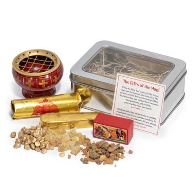 Gifts of the Magi Incense Kit Stocking Stuffer Gift Tin + Red Brass Engraved Censer