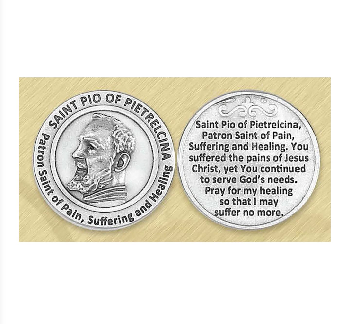 St Padre Pio pocket prayer token/coin