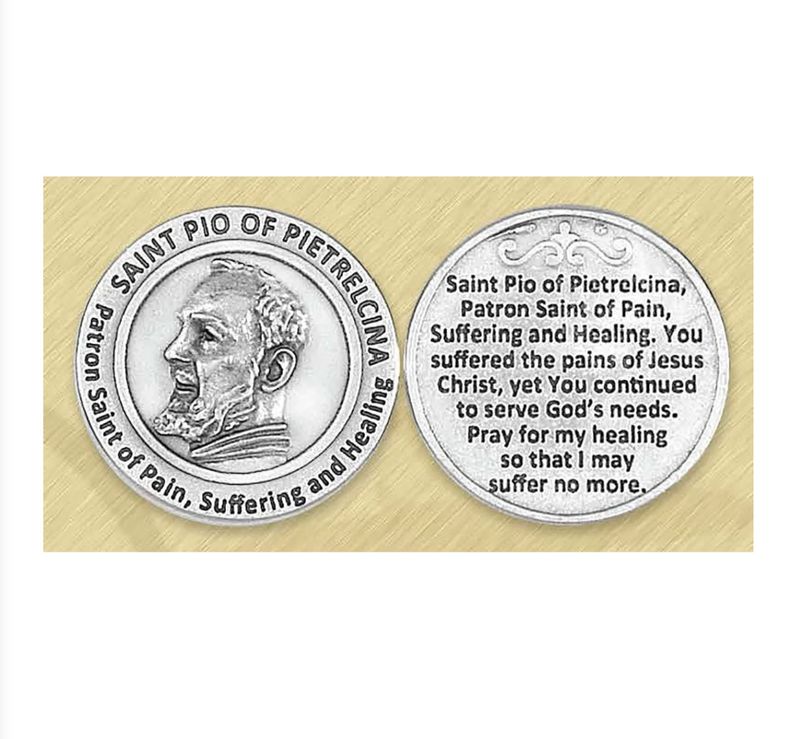 St Padre Pio pocket prayer token/coin
