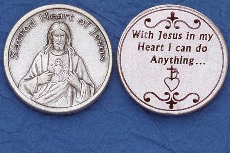 Sacred Heart pocket prayer token/coin