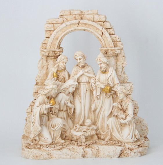 Nativity ivory w/ gold-accent gifts 12.5&quot;