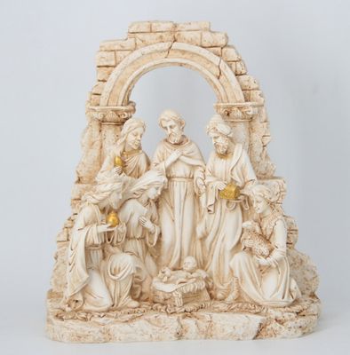 Nativity ivory w/ gold-accent gifts 12.5&quot;