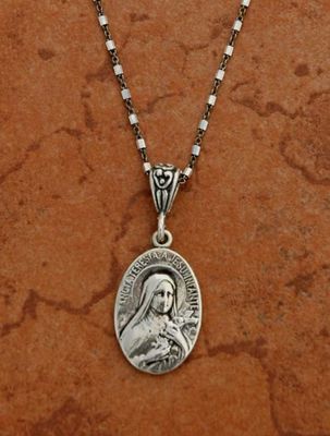 Saint Therese Sterling Silver Oval Pendant
