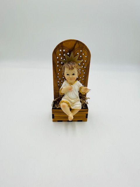 Baby Jesus on Olive Wood Chair 5.75&quot;