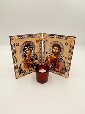 Icon Diptych - Christ The Teacher and Virgin of Vladimir 8&quot;