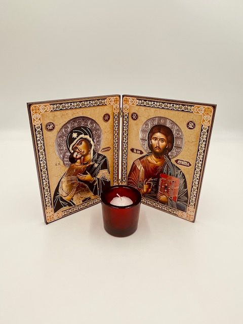 Icon Diptych - Christ The Teacher and Virgin of Vladimir 8&quot;