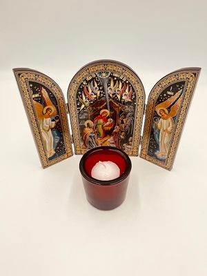 Nativity Triptych- Holy Family creche, shepherds &amp; Angels 6 3/8&quot;