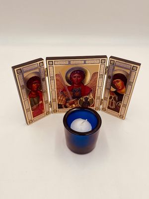 The Great Archangels Michael Gabriel and Raphael Icon Triptych wood + gold foil 5 1/16 Inch