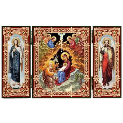 Triptych Icon - Byzantine Nativity 5&quot;x 8.5&quot;