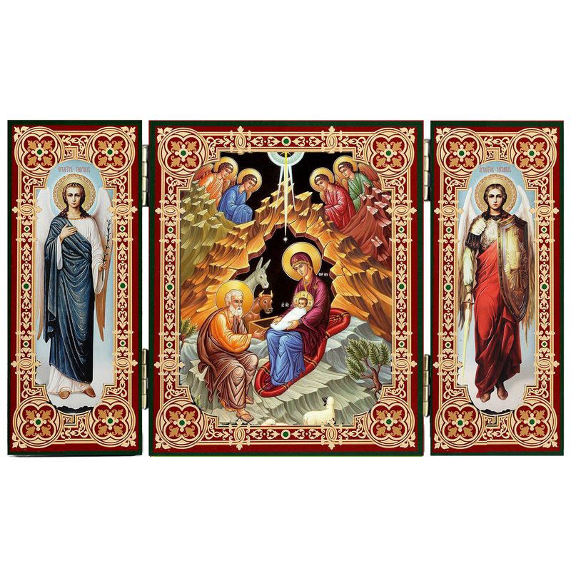 Triptych Icon - Byzantine Nativity 5&quot;x 8.5&quot;