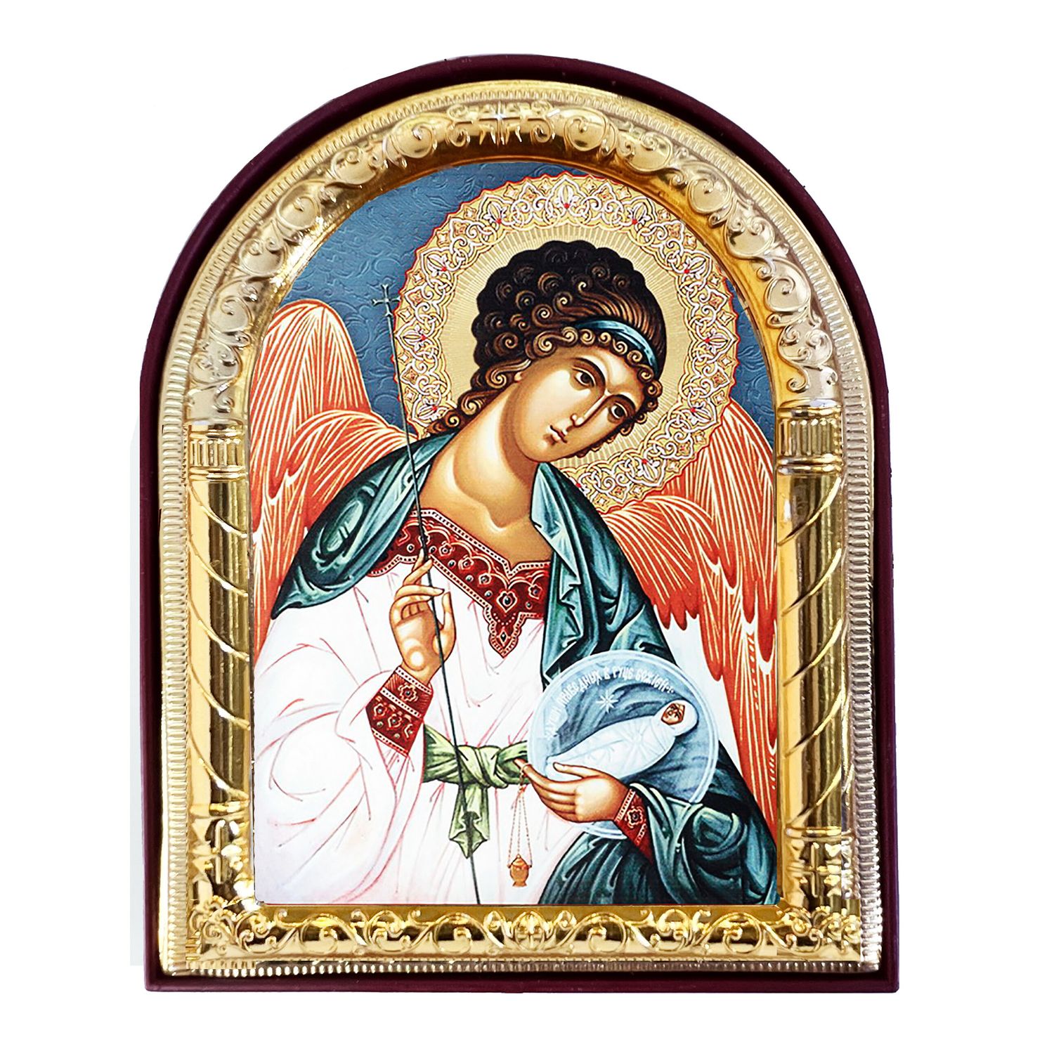 Guardian Angel with Baby Gold Foil Arched Icon