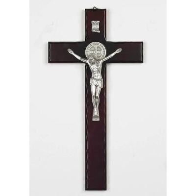 Crucifix St Benedict wood w/silver corpus 16.5&quot;