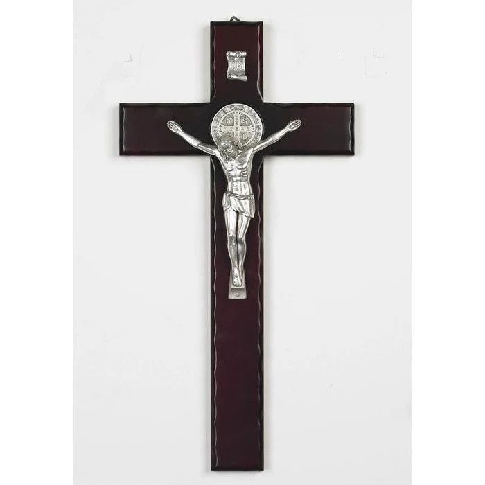 Crucifix St Benedict wood w/silver corpus 16.5&quot;