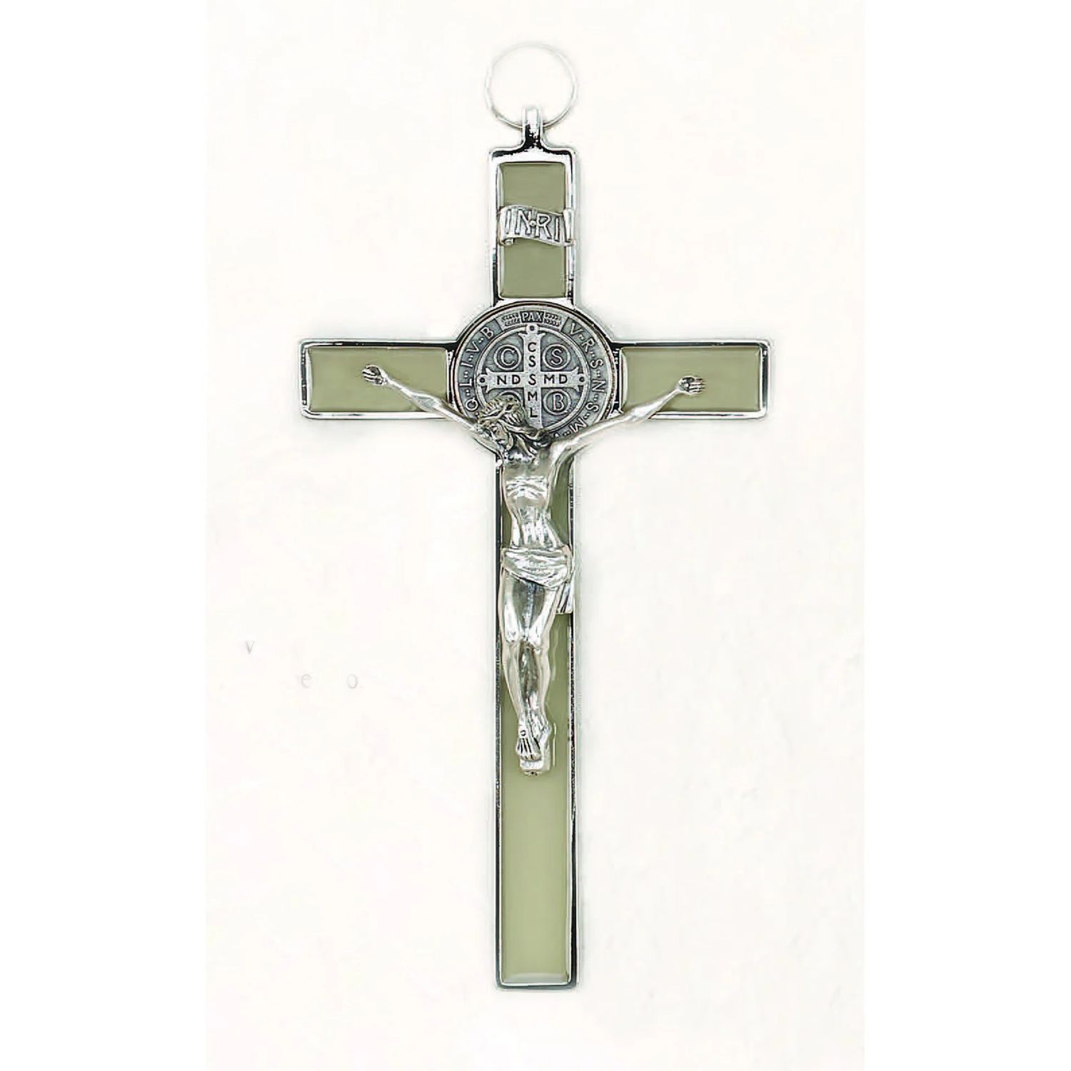 Crucifix St Benedict luminous/silver corpus 8&quot;