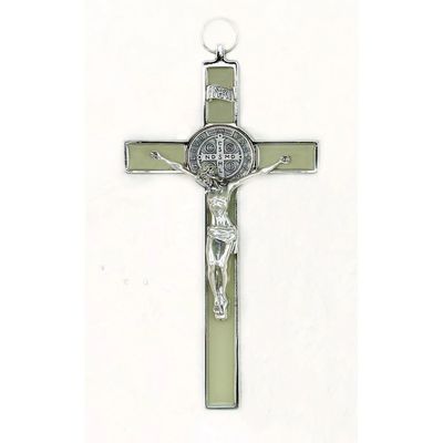 Crucifix St Benedict luminous/silver corpus 8&quot;