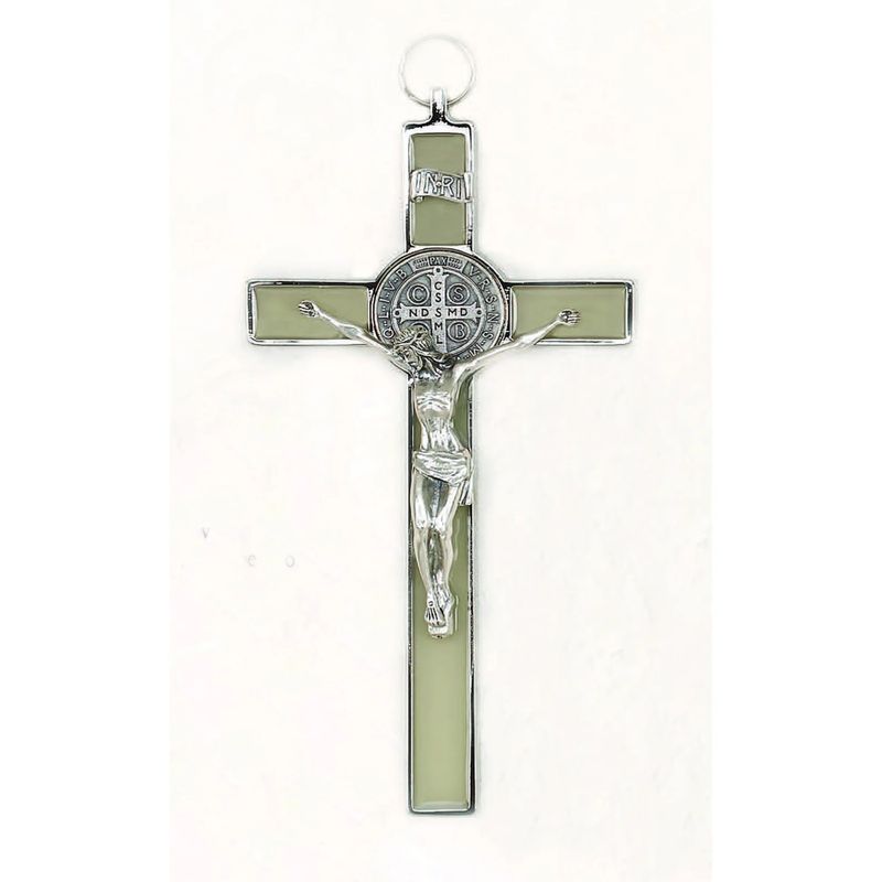 Crucifix St Benedict luminous/silver corpus 8&quot;