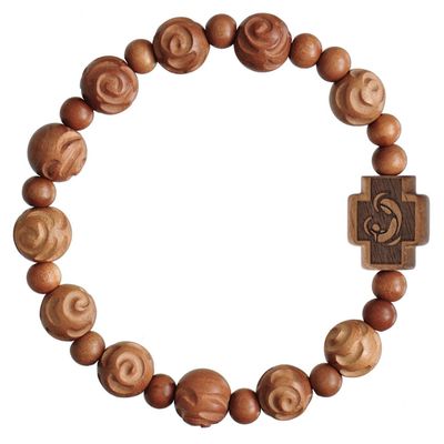 Rosary Bracelet Rose Carved Jujube Wood 10mm