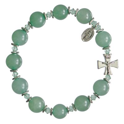 Rosary Bracelet Genuine Green Jade silver Crucifix + MM 10mm