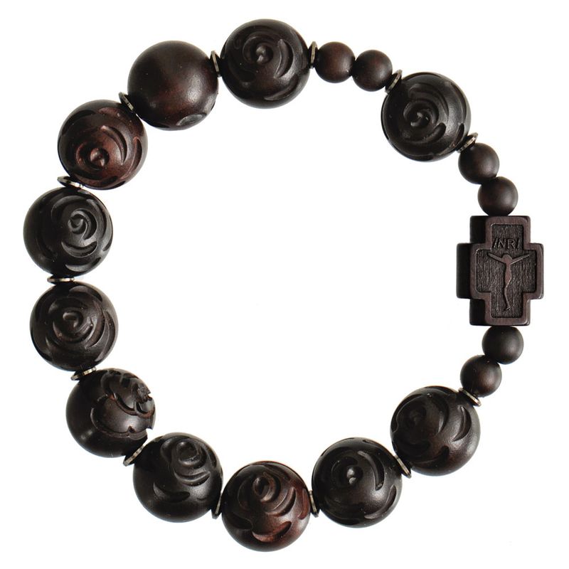 Rosary Bracelet Rose Carved Jujube Wood 13mm