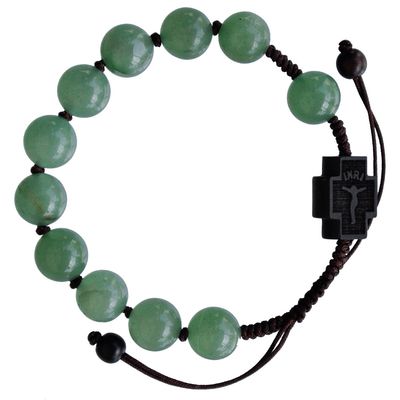 Rosary Bracelet Green Jade &amp; Jujube Wood adjustable slip-knot 10mm