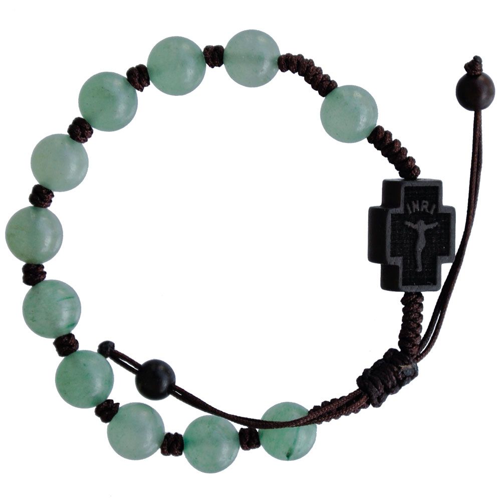 Rosary Bracelet 8mm Green Jade &amp; Jujube Wood adjustable slip-knot