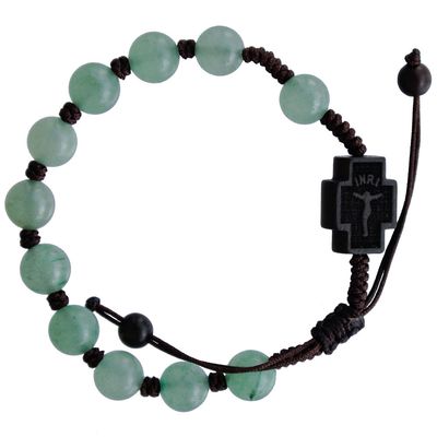 Rosary Bracelet 8mm Green Jade &amp; Jujube Wood adjustable slip-knot