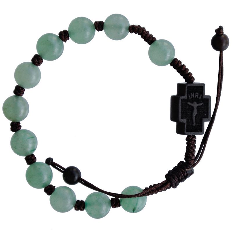 Rosary Bracelet 8mm Green Jade &amp; Jujube Wood adjustable slip-knot