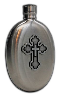 Cross Stainless Steel Holy Water Flask