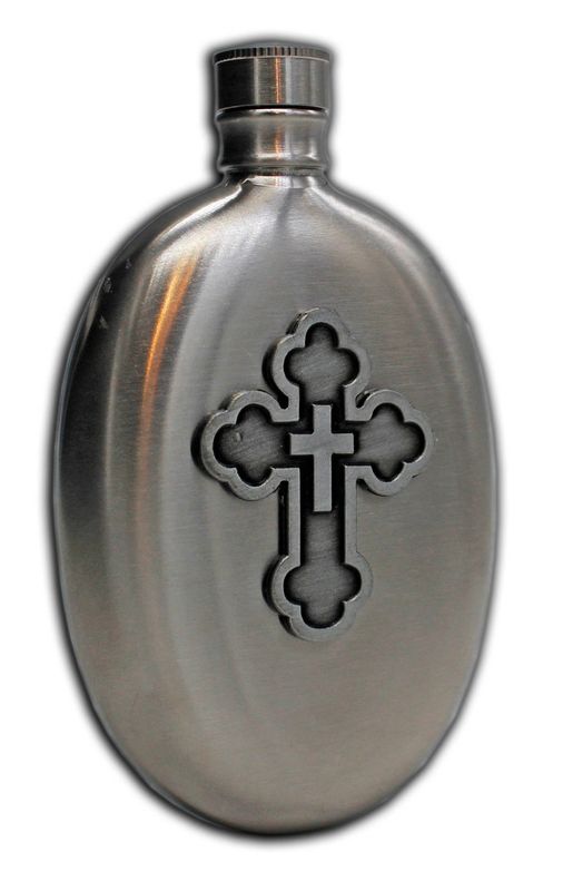 Cross Stainless Steel Holy Water Flask
