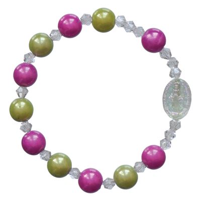 Rosary Bracelet for Children - MM green/pink acrylic 8mm