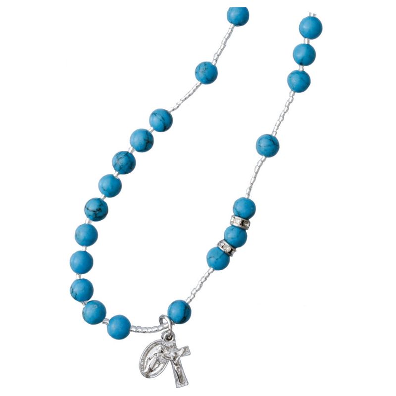 Rosary Necklace Turquoise w/Crucifix + MM 6mm