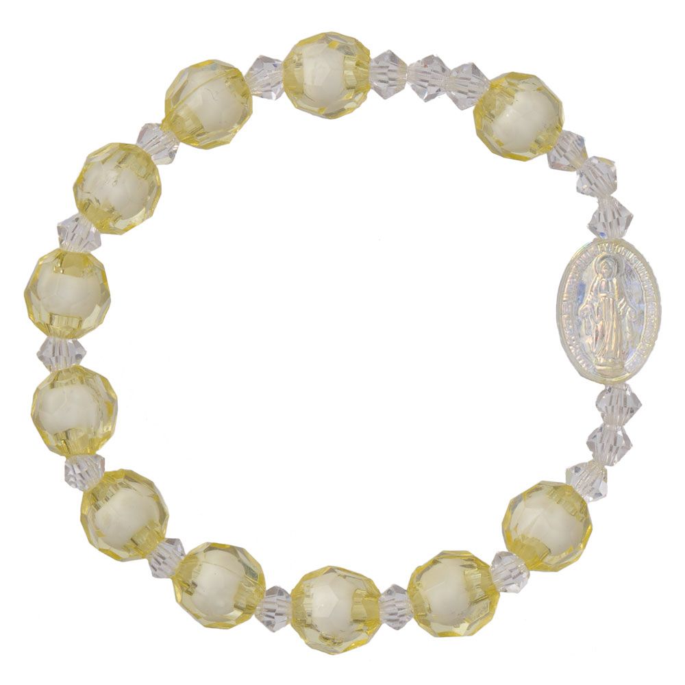 Rosary Bracelet for Children- stretch yellow acrylic 8mm + MM