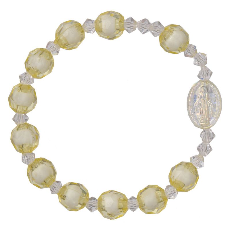 Rosary Bracelet for Children- stretch yellow acrylic 8mm + MM