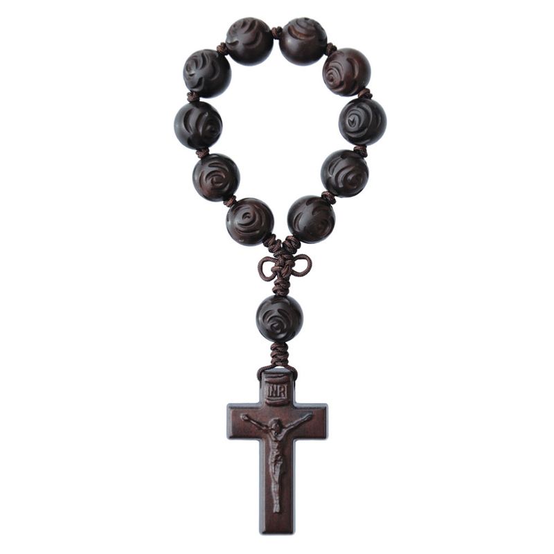 Rosary One-Decade Rose Carved Jujube Wood 13mm