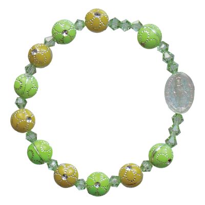 Rosary Bracelet for Children Green Flower Acrylic 8mm