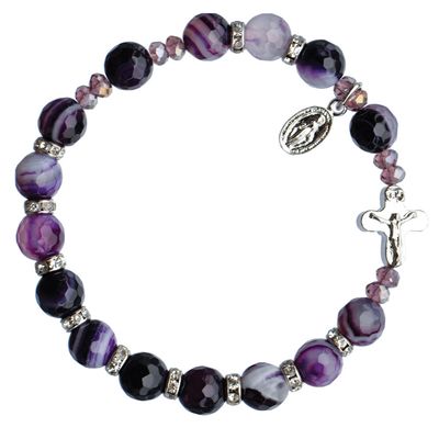 Rosary Bracelet Genuine Purple Agate 8mm