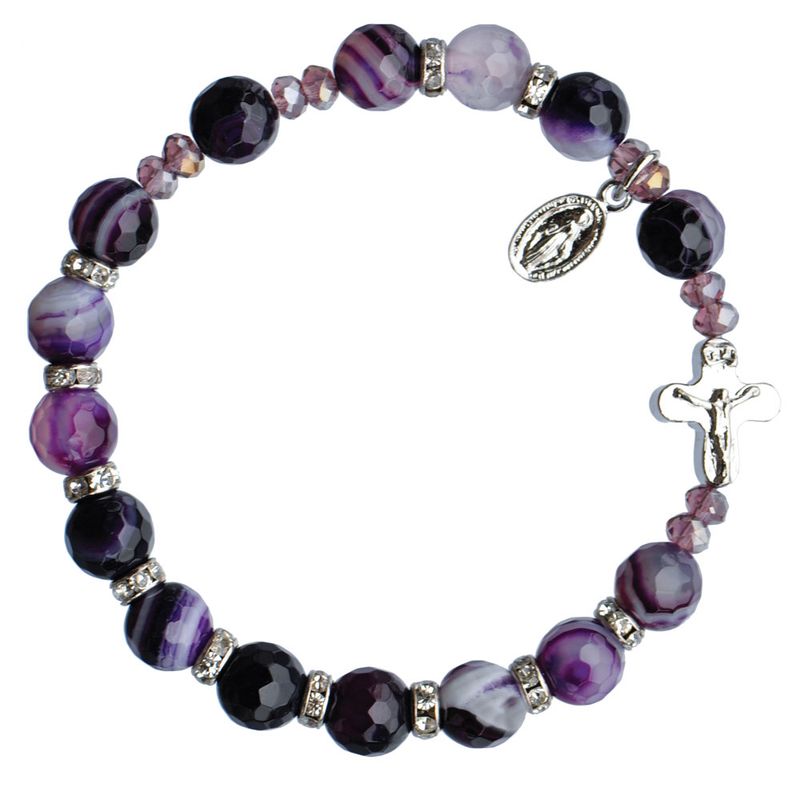 Rosary Bracelet Genuine Purple Agate 8mm