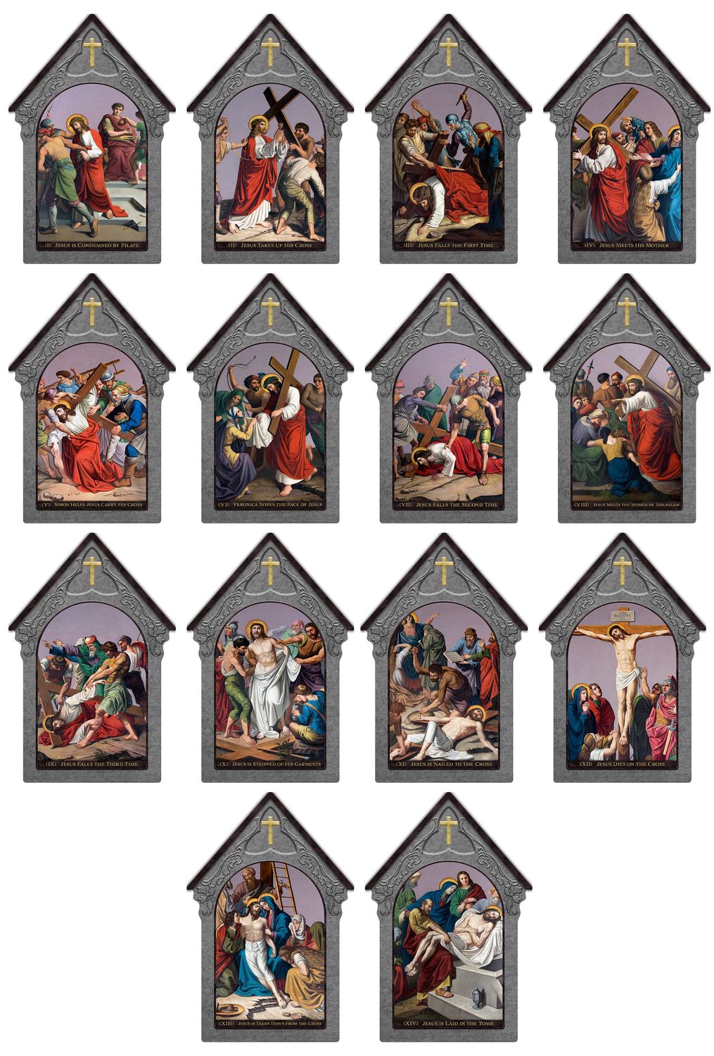 St Peter&#39;s Indoor Outdoor Stations of the Cross Aluminum Shrine Prints (Set of 14)