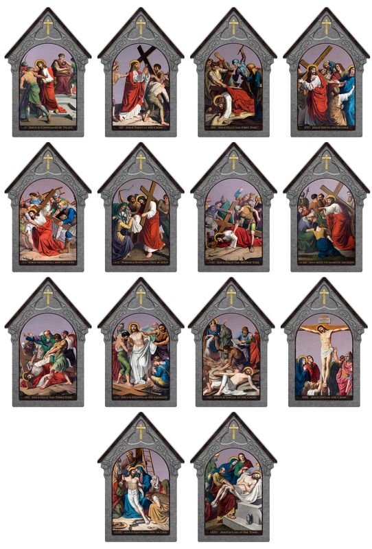 St Peter&#39;s Indoor Outdoor Stations of the Cross Aluminum Shrine Prints (Set of 14)