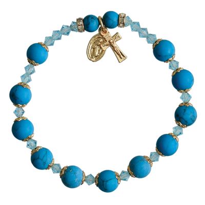 Rosary Bracelet Genuine Turquoise w/Crucifix &amp; MM dangle 8mm