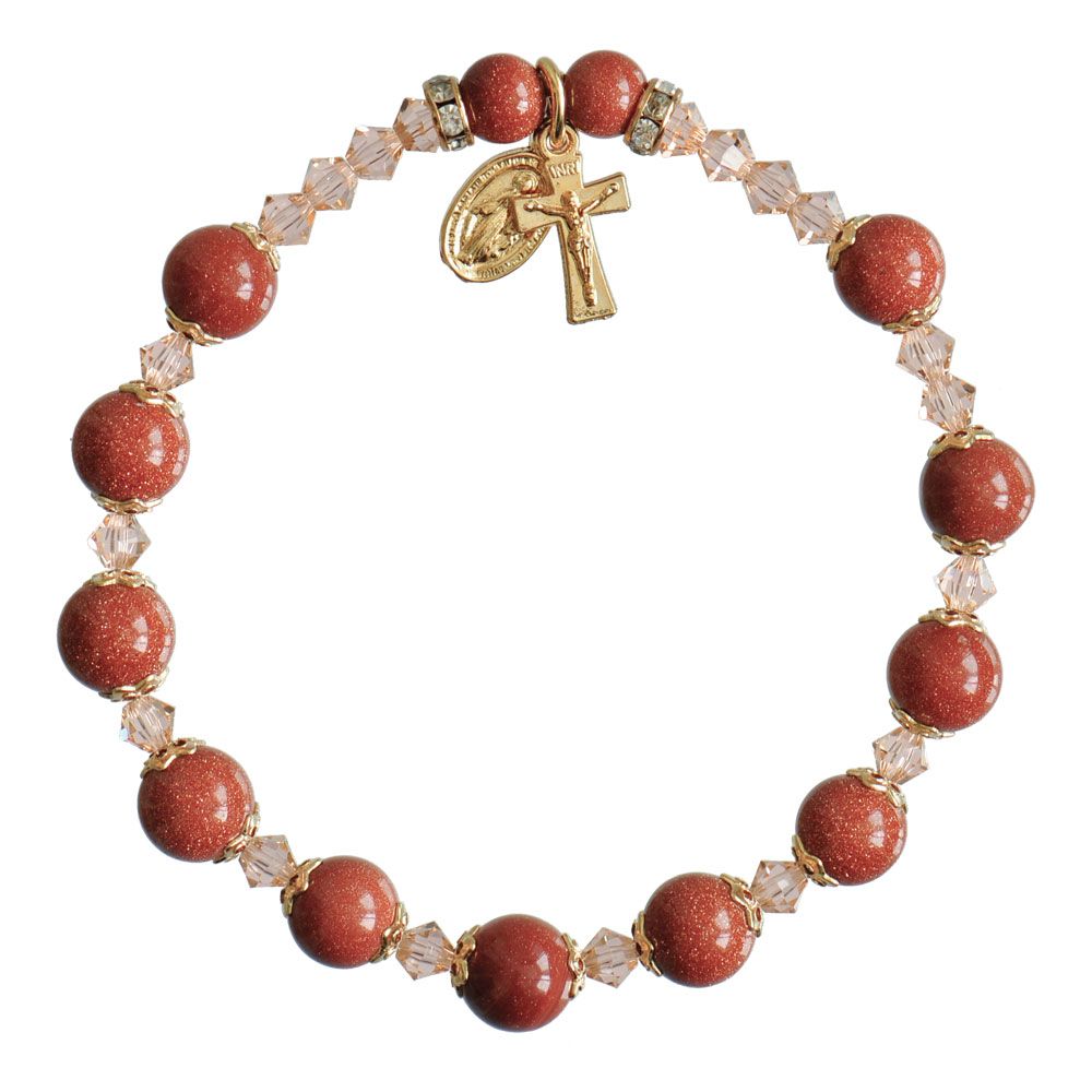 Rosary Bracelet Genuine Goldstone 8mm