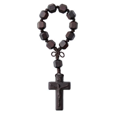 Rosary one-decade Hex Cut Jujube Wood 12mm