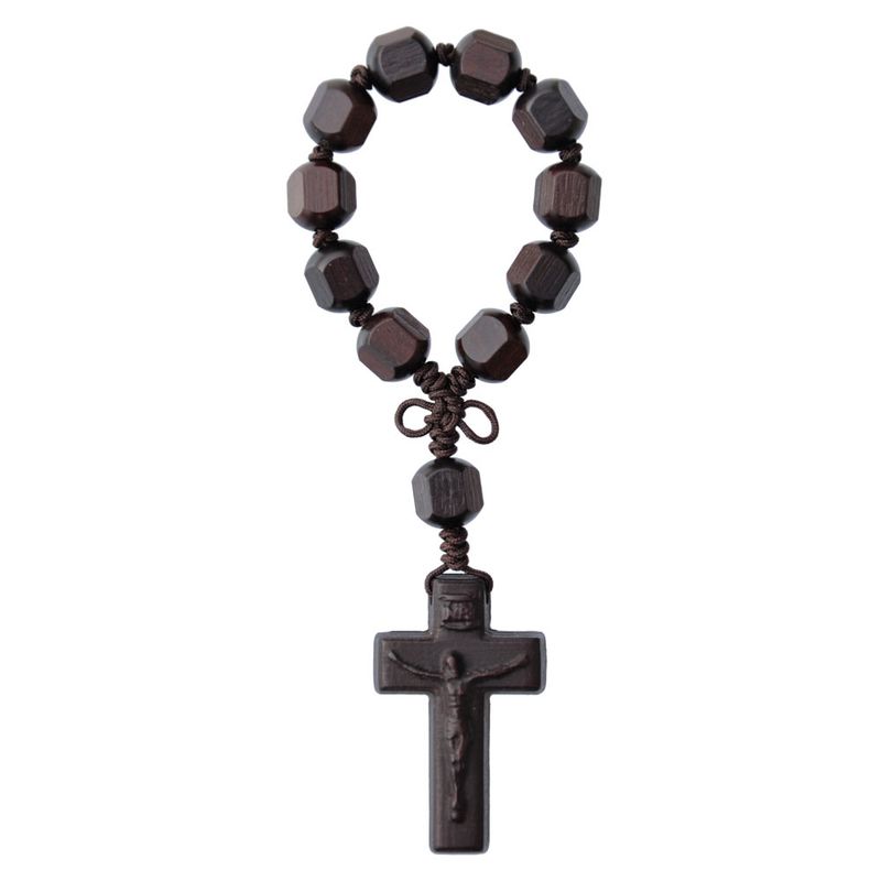 Rosary one-decade Hex Cut Jujube Wood 12mm