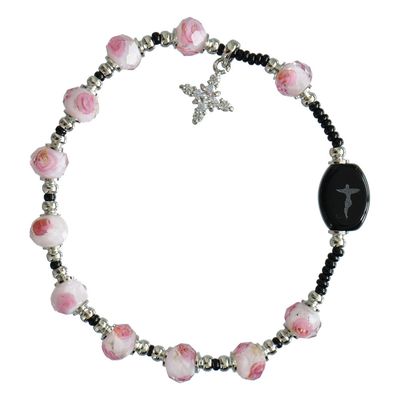 Rosary Bracelet Murano Glass Pink Rose 8mm